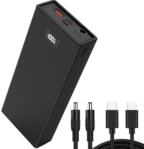 Batería de iones de litio recargable 74 W 12 V 3 A salida CC, fuente de alimentación UPS,soporte carga rápida QC/PD, para luz de tira LED, cámara de circuito cerrado, MP3, teléfono móvil (20000 mAh)
