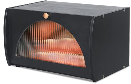 Leader Accessories Brotkasten Bambus Brotbehälter lebensmittelecht Brotaufbewahrung Semi-transparente Deckel pflegeleicht 39x21x25cm Schwarz