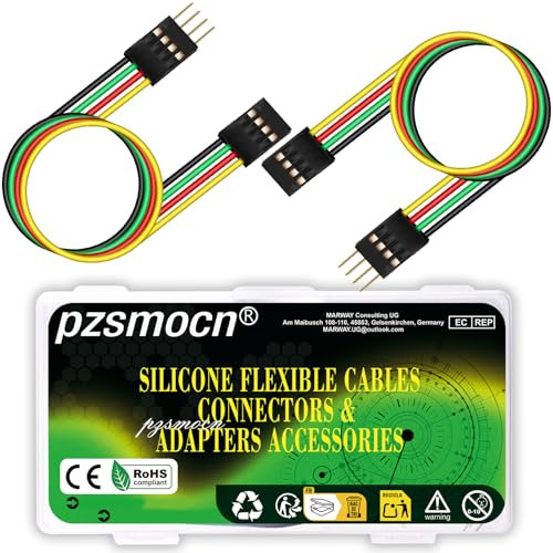 pzsmocn Flexible Silikon Jumper Wire Kabel Steckbrücken 24AWG 20cm，10Sets/60Stück für Dupont Steckverbinder 2,54mm 4-Polig Schwarz Male-Female Stecker Adapter Solderless Drahtbrücken für Breadboard