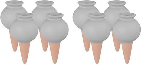 Relaxdays Tonkegel Bewässerung, 4er Set, je 100 ml Volumen, Gießkugel für Zimmerpflanzen & Balkonkästen, grau/terrakotta (Packung mit 2)
