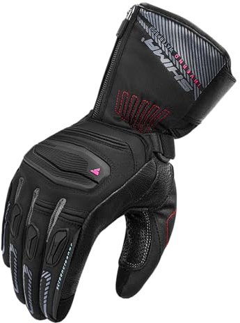 SHIMA INVERNO Motorrad Handschuhe Damen Leder Lange Warm Sommer Motorradhandschuhe Schutz Touchscreen Touren Lederhandschuhe Motorcycle Belüftet Verstärkt Scheibenwischer (Frauen, Schwarz, L) | Wasserdicht