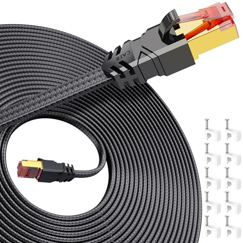 Tesmax CAT 8 Lan Kabel 10meter,40Gbps Hochgeschwindigkeits mit RJ45 Stecker | Blitzschnelles 40Gbps 2000MHz,Flüssig und ohne Ruckeln,Flaches Design, Extrem Robust für PS5/4 Router Switch Steam Deck