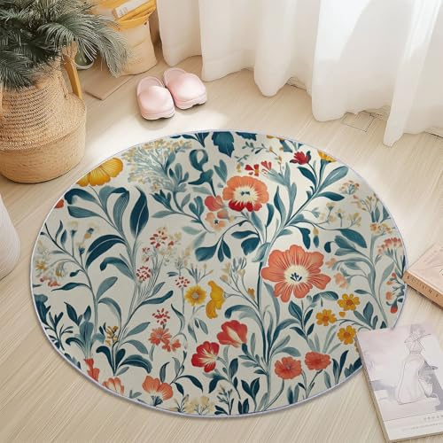 Generisch Teppich Rund Modern rutschfest Waschbar Schlafzimmer Teppiche, Innenbereich Traditionelle Vintage-Blumen Runder Teppich fürs Wohnzimmer Flur Kinderzimmer Büro, 100 cm, Bunt