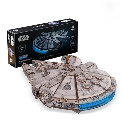 UGEARS Star Wars™ Millennium Falcon™ Puzzle 3D Legno – Modellini da Costruire per Adulti Puzzle Star Wars da Collezione Regalo Per Uomini E Fan - Rompicapo Legno Kit Modellismo – 1235 Pezzi