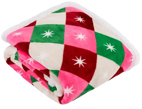 furn. Star Sherpa Throw – Soft Geometric Diamond Check Star Fleece Blanket (Multicolour - 140x180cm)