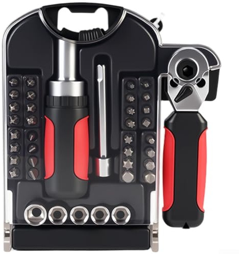 Set completo di chiavi a bussola, set di chiavi a bussola e chiave a cricchetto, compatto a scatto per auto (40 pezzi)