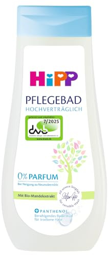 HiPP hochverträglich Pflegebad, 200ml | mit Panthenol und Bio-Mandelextrakt, parfumfrei & hypoallergen, perfekt für trockene Haut, bei Neigung zu Neurodermitis
