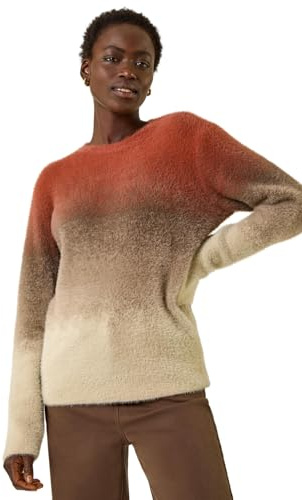 Roman Fluffy Yarn Jumper for Women UK Ladies Thick Sweater Warm Cosy Chunky Knitted Pullover Winter Furry Casual Smart Textured Everyday Cuddly Soft Knitwear - Brown - Size 14