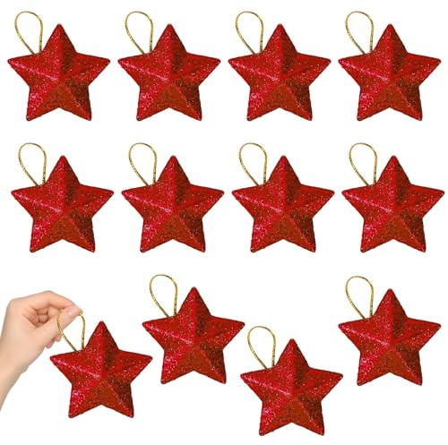 12 Pcs Sterne Weihnachtsbaum,Christbaumschmuck Sterne,Weihnachtsdeko,Christmas,Christbaumschmuck,Weihnachtsbaumschmuck Glitzer Tree Baumschmuck,Weihnachtsschmuck