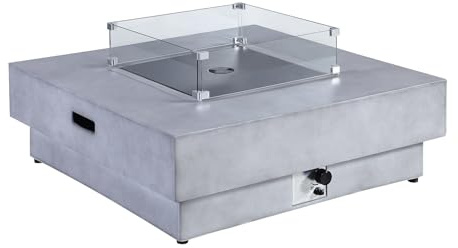 Vente-unique - Table braséro carrée au gaz en MGO Effet béton - Foyer carré - SEROZA