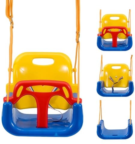 GREENSAPPIRE Toddler Swing 3-in-1 Toddler Swing Seat High Back Support Outdoor Playground Baby Swing Seat with Adjustable Ropes and Safety Strap Baby Swing for Garden Home Playground