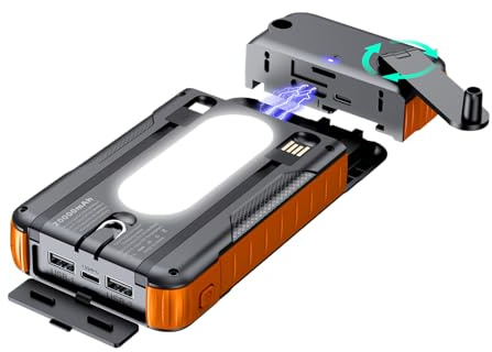 Solar-Powerbank, 20.000 mAh Überlebensakkupack, Handkurbel, Solar-Ladegerät, tragbares Netzteil, Outdoor-Gadget, unverzichtbares Werkzeug für Camping, Wandern, Reisen, Angeln, Rucksackreisen