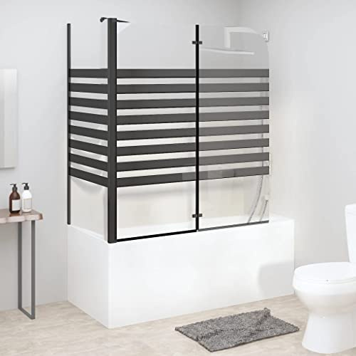Emmtore Mampara de baño a rayas vidrio templado 120x68x130 cm