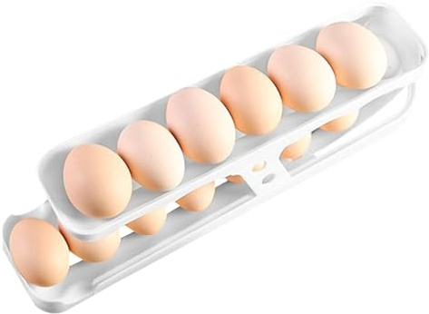 Automatic Egg Roller Non-Slip Bottom Double-Layer Design | Automatic Smooth Appearance Space-Saving Egg Organizer for Desktop Countertop Refrigerator Cabinet Kitchen Pantry