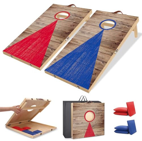 NZQXJXZ Cornhole Game Set, 2ft x 1.3ft Solid Wood Premium Corn Hole Boards