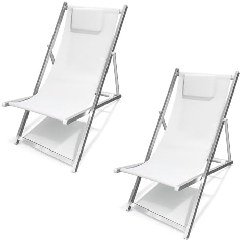 ZIK Set 2 Sedia Sdraio Pieghevole da Giardino Esterno, Cuscino Rimovibile, Schienale Regolabile, Poltrona Relax Reclinabile, Alluminio e Textilene per Piscina Spiaggia (Bianco)