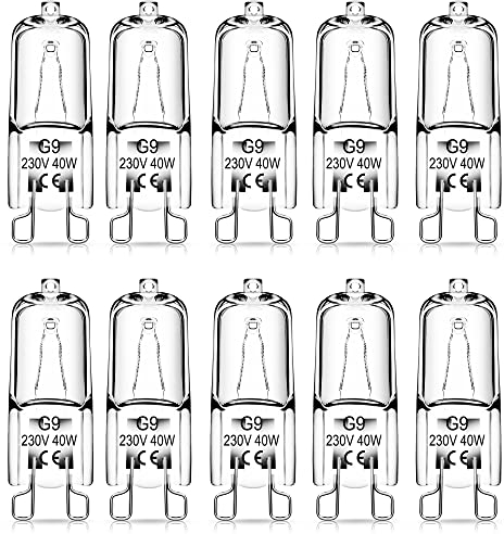 Fulighture G9 Halogen Light Bulbs, 40W Clear Capsule Halogen Lamps Dimmable, Warm White 3000K, No Strobe, No Flicker, 360° Viewing Angle, 10 Pcs