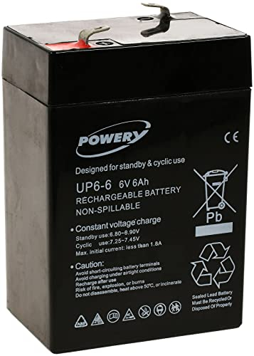 Powery Batterie au Plomb-Gel pour la Lampe Johnlite, halogène 6V 6Ah (remplace également 4Ah, 4,5Ah), 6V, Lead-Acid [ Batterie au Plomb ]