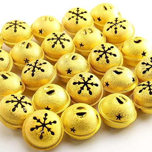 HERZWILD 24pcs christbaumschuck Glöckchen Metallglöckchen Schellen Glocken Weihnachten anhänger (Gold)