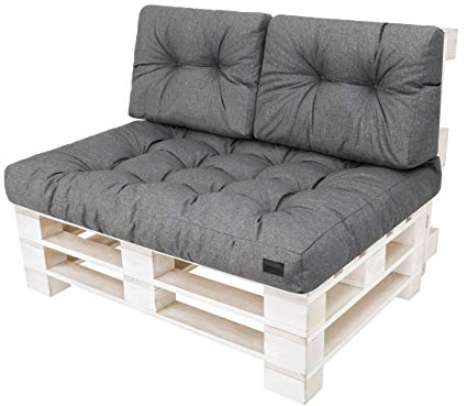 PillowPrim Palettenkissen - Sitzkissen - Komfort für Sofa & Couch - Perfekt für Balkonmöbel & Garten - Weich & langlebig - 120x80 + 2x60x40 cm, Anthrazit