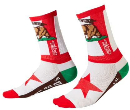 O'NEAL | Mountainbike Fahrrad Socken | Downhill Freeride | Schweißabsorbierend, gute Passform, hochwertige Materialien | MTB Performance Sock California V.22 | Unisex | Rot Weiß Braun | 43-46