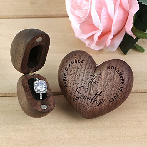 Kenon Benutzerdefinierte hölzerne herzförmige Hochzeitsringbox aus Holz Ringbox Verlobungsringbox Walnuss-Aufbewahrungsringbox Damen Hochzeit Geburtstagsgeschenk