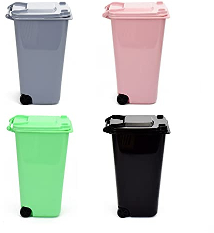 Mugtel Mini Trash Can with Lid Swing Top Small Trash Can Pen Holder for Car Bedroom Office Desktop 22 Fl Oz (4 Pcs Multi-Color)