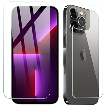 PaceBid [Pack of 2 Tempered Glass Compatible with iPhone 13 Pro Max Screen Protector + Tempered Glass Back, Tempered Glass [9H Hardness] [Anti-Fingerprint] [Ultra Clear] Screen Protector for iPhone