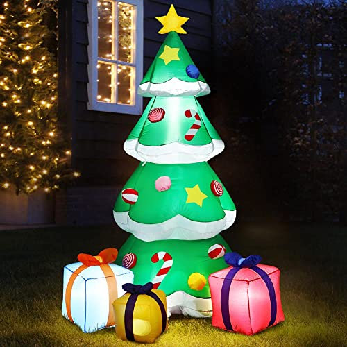 BAKAJI Gonfiabile Albero di Natale con Regali con Luci Altezza 210 cm Sistema Autogonfiabile Protezione IP44 Addobbo e Decorazione Natalizia Decorazioni da Esterno Interno
