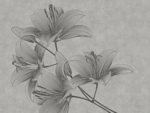 A.S. Création Livingwalls Fototapete Blumen Vintage Grau 382781 The Wall 3,71 m x 2,80 m Wohnzimmer Schlafzimmer Küche Flur Esszimmer Büro