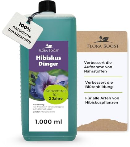 Konfitee Hibiskus Dünger Flora Boost 1000ml I Für bis zu 200L Gießwasser I Blumendünger für Hibiskus Pflanzen I Flüssiger Blatt- & Wurzeldünger I 100% natürlicher Pflanzendünger