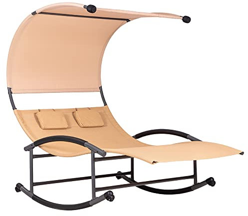 Hortan Lettino 2 Posti Con Struttura Prendisole In Acciaio, Seduta Ergonomica In Textilene e Tetto Parasole, Per Arredo Giardino, Terrazzo e Piscina