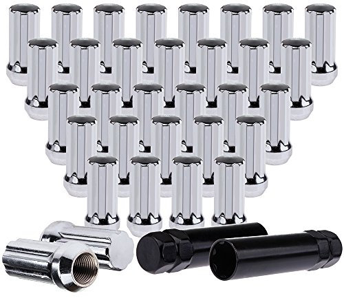 SCITOO Radmuttern, 2,4 cm (9/16 Zoll), hoch, 2 x 0,90 Radmuttern mit geschlossenem Ende + 2 Steckschlüssel-Ersatz, passend für Dodge für Ford, RAM, OEM-Fabrik, Chrom