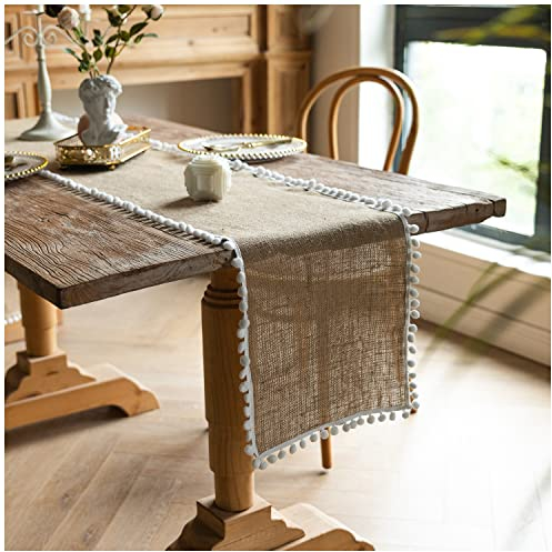 30×120 cm Table Runner, AMONENZ Tischläufer Jute, Tischläufer Abwaschbar, mit Spitzensackleinen, zur Tischdekoration, für Hochzeiten, Partys, Andere Gelegenheiten