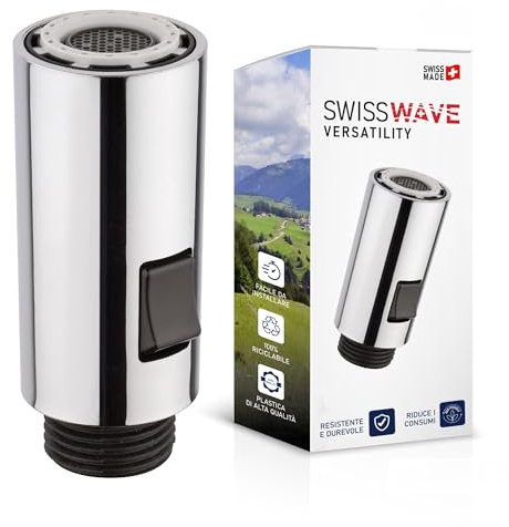 SwissWave - Douchette de cuisine Mini Slim MB, double jet, jet de lavage de vaisselle, jet aéré, raccord mâle 1/2, chrome, plastique
