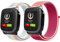 2-Stück Nylon Armbänder Nur Kompatibel mit XPLORA Kidzi Armband, Kids Smartwatch Klettverschluss Mädchen Jungen Verstellbare Ersatz Armbänder Kompatibel mit Xplora Kidzi,Regenbogen+Granatapfel Rot