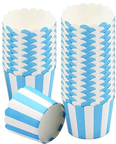 Cupcake Cases, 50PCS Elegent Muffins Baking Cups Blue and White Stripes Cupcake Liners Muffin Liners Baking Paper Cups Greaseproof Wrappers Cupcake for Wedding Birthday Party