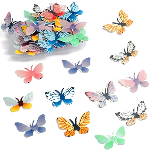 BOZILY 72pcs Essbare Schmetterlinge Tortendeko Schmetterlings Kuchen Dekorationen essbare Kuchen Topper Schmetterling Cupcake Toppers essbare gefrorene Kuchen Topper für Kuchen, Muffins, Cup-Cakes