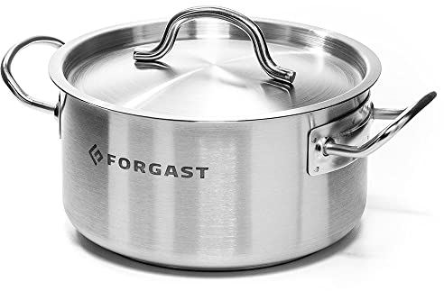 Forgast Marmite basse avec couvercle | Acier inoxydable | 5 litres | Diamètre ⌀ 24 cm | La marmite peut être utilisée sur tous types de feux: électrique, gaz et induction | Lavable au lave-vaisselle