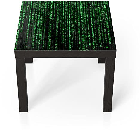 DEQORI Glastisch | schwarz klein 55x55 cm | Motiv Verschlüsselter Code | ausgefallener Beistelltisch aus Glas | Hochglanz Couchtisch fürs Wohnzimmer | moderner Couch Tisch mit Design