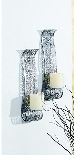 VARILANDO silberfarbener Wandkerzenhalter aus Metall im 2er-Set Kerzenhalter Antik-Look