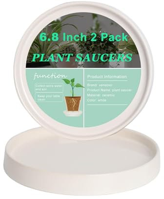 vensovo 2-Pack Ceramic Plant Saucers, 17.5cm Drip Trays for 11-15cm Planters, Waterproof White Coasters with Floor Protection, Indoor Flower Pot Drainage Trays