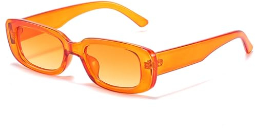 WDZAYXC Vintage rechteckige Sonnenbrille für Damen und Herren, modische Retro-Brille mit quadratischem Rahmen, Brille mit UV400-Schutz(orange)