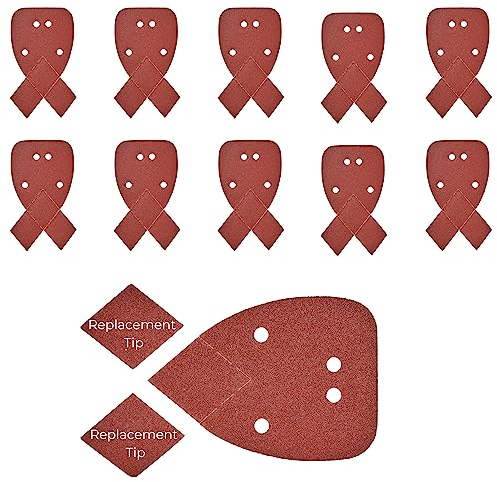 Brackit Mouse Sander Pads, 10-Pack Sandpaper for Wood & Metal 60/80/120/180/240/320 Grits – Fits Black & Decker, & More – Hook & Loop for Electric Palm Sanders