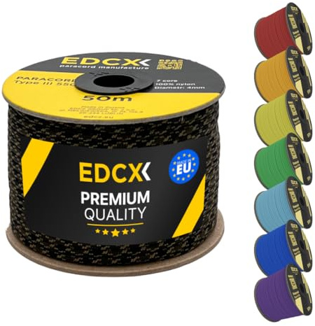 EdcX 4 mm Nylon Paracord 550 50 m (165 Fuß) – Typ III, 100% Nylonseil, 7-strängiges Seil, 4 mm Nylonseil in Volltonfarben (Veteran, 50 m)