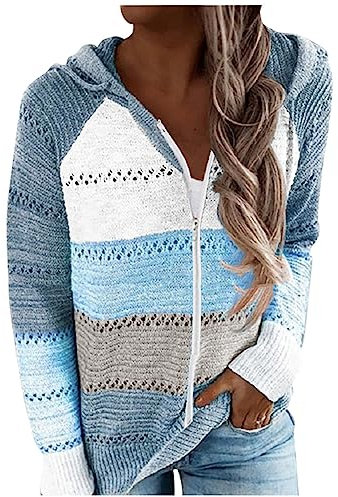 Kobilee Felpe Donna Patchwork Oversize Maglioncino Lavorato Cotone Felpe Curvy Cerniera Felpa Zip Manica Lunga Felpa con Cappuccio Maglione Hoodie Leggera Invernale