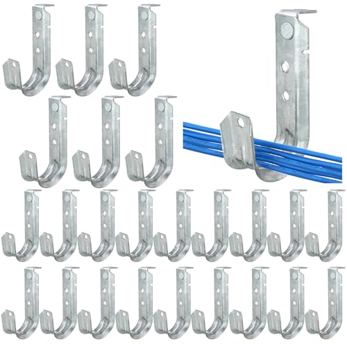 Zonon 25 Pcs Ceiling Mount J Hooks Cable Management Heavy Duty Galvanized Steel Metal Support J Hooks for Hanging Attaching to Vertical Surfaces (Ceilings, Beams) G60 Galvanized Steel (1-5/16 Inch)