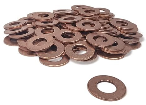 100 Pack of (6.5mm x 9.5mm x 1mm) Copper Sealing Washers - Metric Flat Gasket Sump Plug Washer