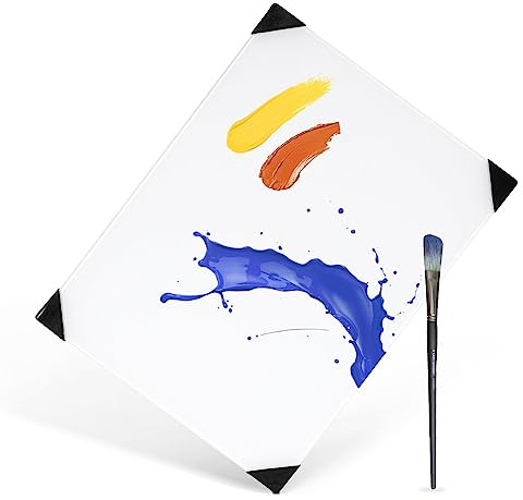 QUEENLINK Palette en verre pour peinture à l'huile 30,5 x 22,9 cm – Palette de mélange de peinture transparente pour utilisation avec tous les supports artistiques, palette de peintres ultra blancs