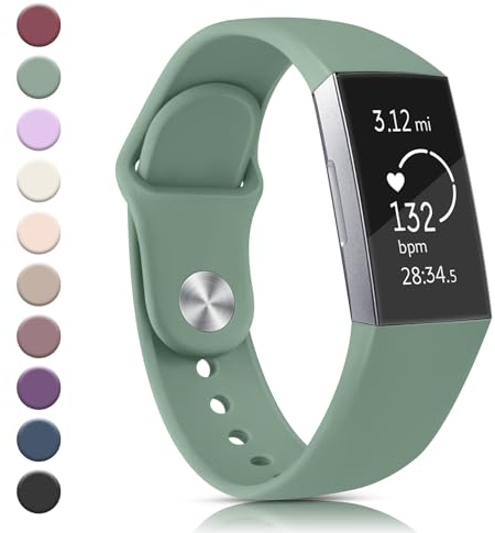 YLK für Fitbit Charge 3 Armband/Fitbit Charge 4 Armband für Damen Herren, Schön Silikon Uhrenarmbänder Neuer Sport Verstellbares Ersatzarmband für Fitbit Charge 4/Charge 3, Klein Olivgrün